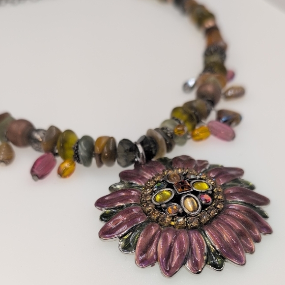 Chico's Pink and Green Necklace with Floral Pendant - Picture 3 of 4